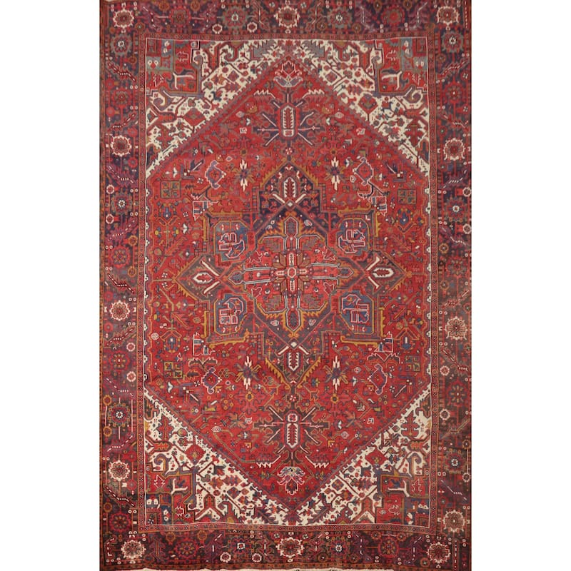 Hand Knotted Oriental 100% Wool Carpet Traditional Medallion Red Heriz Area Rug - 12' 7'' X 9' 8''