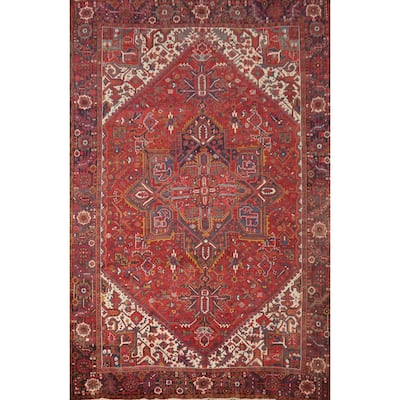 Hand Knotted Oriental 100% Wool Carpet Traditional Medallion Red Heriz Area Rug - 12' 7'' X 9' 8''