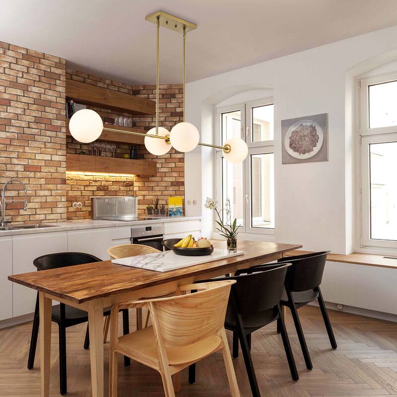 4-Light Modern Linear Chandelier Cluster Globe Glass Kitchen Island Light