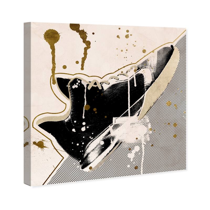Wynwood Studio Prints Fashion and Glam Golden Inverted Sneaker Black and Gold Modern & Contemporary Wall Art Canvas Print