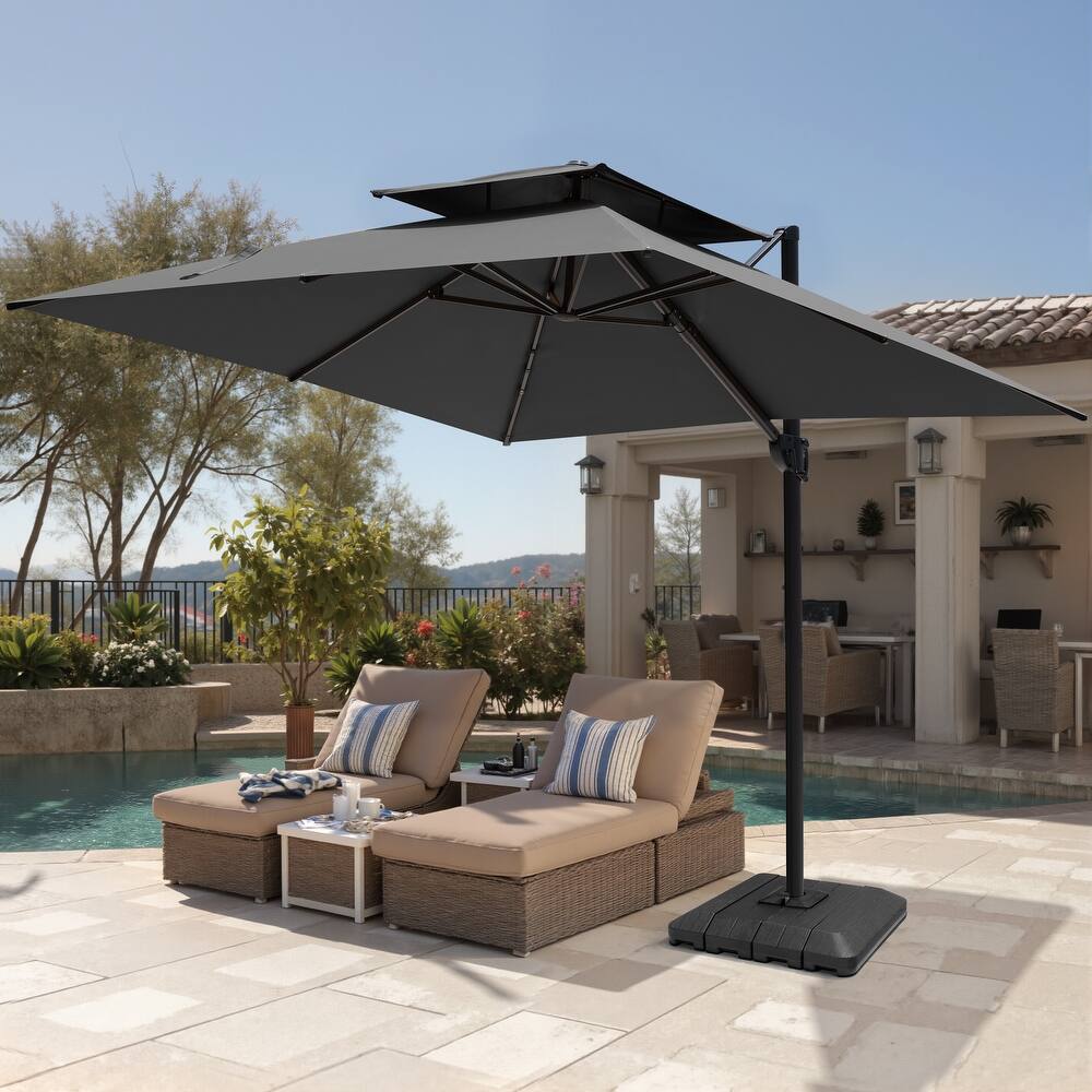 Pellebant Outdoor 10 FT Square Cantilever Patio Umbrella 360 Degree Rotation with Premium Base
