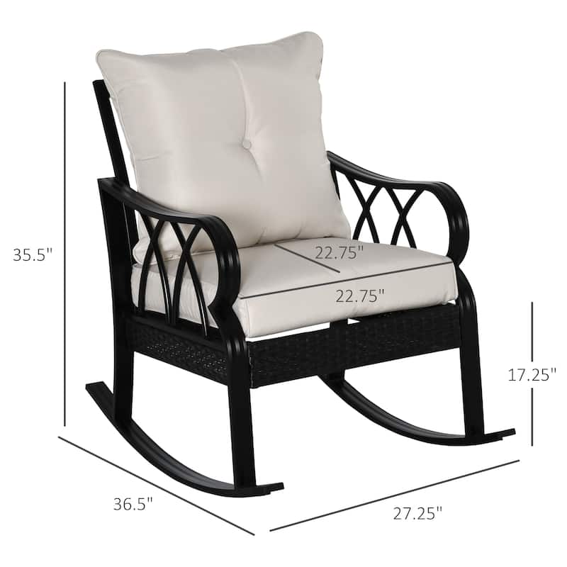 Outdoor Wicker Rocking Chair - Padded Cushions, Aluminum Frame and Armrests, Comfortable Porch Rocker with Armrests
