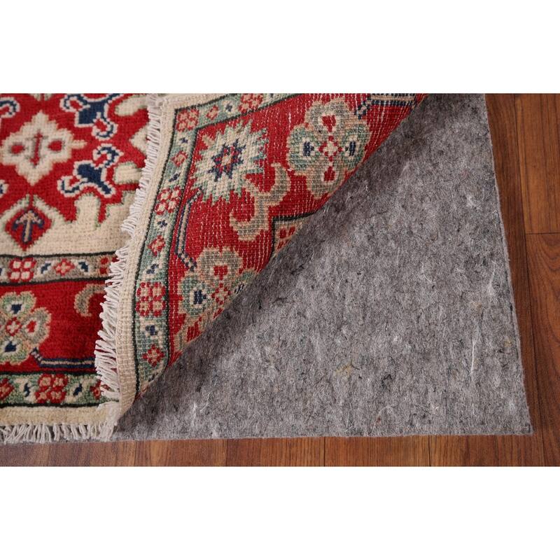 Ivory Geometric Kazak Accent Rug Hand-Knotted Wool Carpet - 2'10" x 3'10"