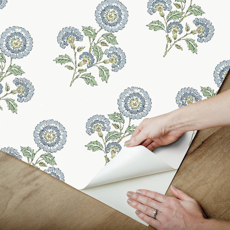 Society Social Flourish Block Print Blue and Green Multi Peel and Stick Wallpaper