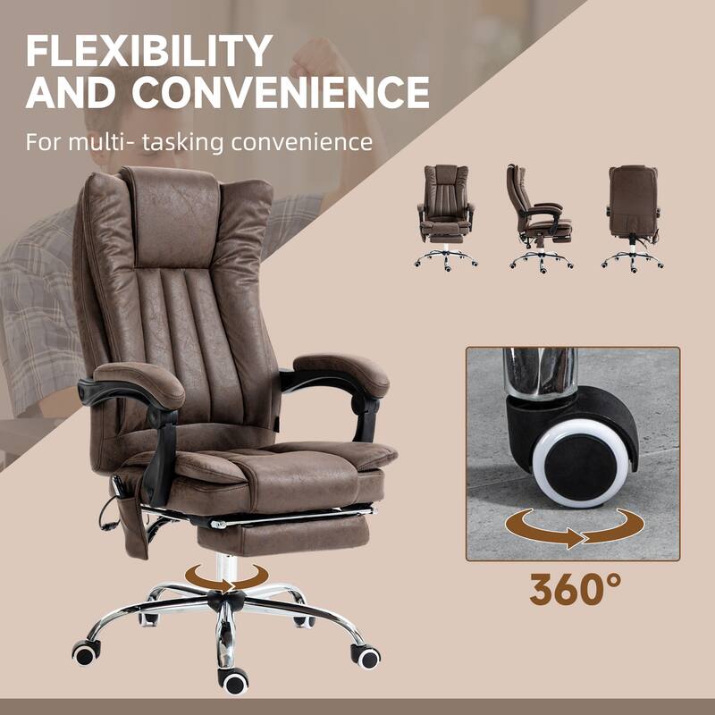360-degree Swivel High Back Massage Office Recliner Chair: with Heat, Adjustable Height and Retractable Footrest
