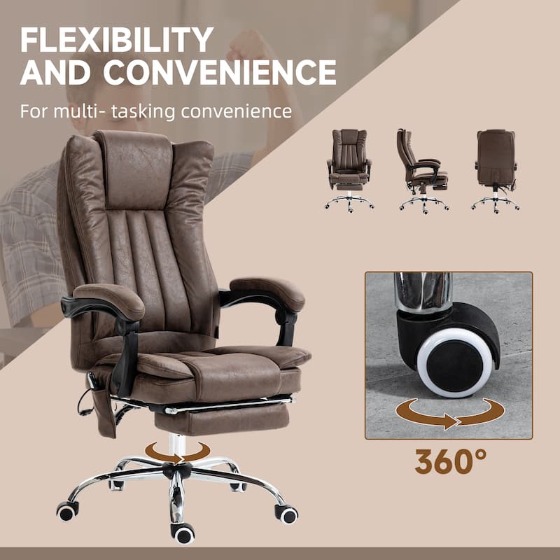 Massage Office Chair with Heat Reclining Function Adjustable Height and Footrest Microfiber Upholstery