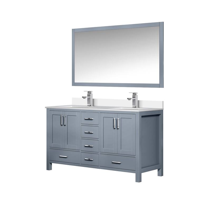 Jacques 60 in. W x 22 in. D Dark Grey Double Bath Vanity, White Quartz Top, Faucet Set, and 58 in. Mirror