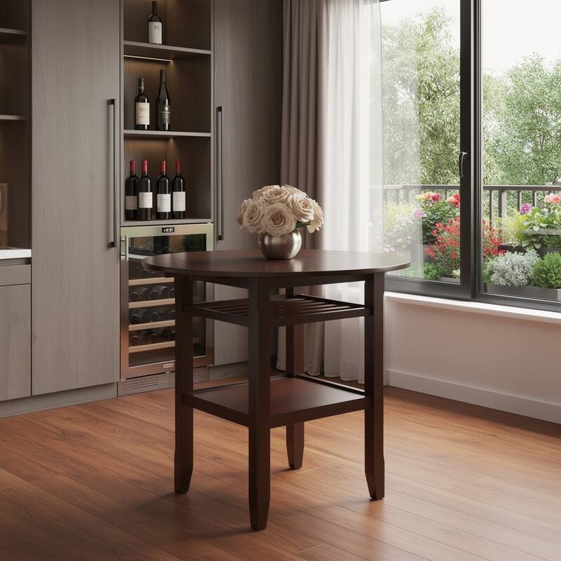 HomeRoots 40" Brown Wood Rounded Drop Leaf Bar Table - 40.00 in. x 36.00 in. x 40.00 in. - Brown