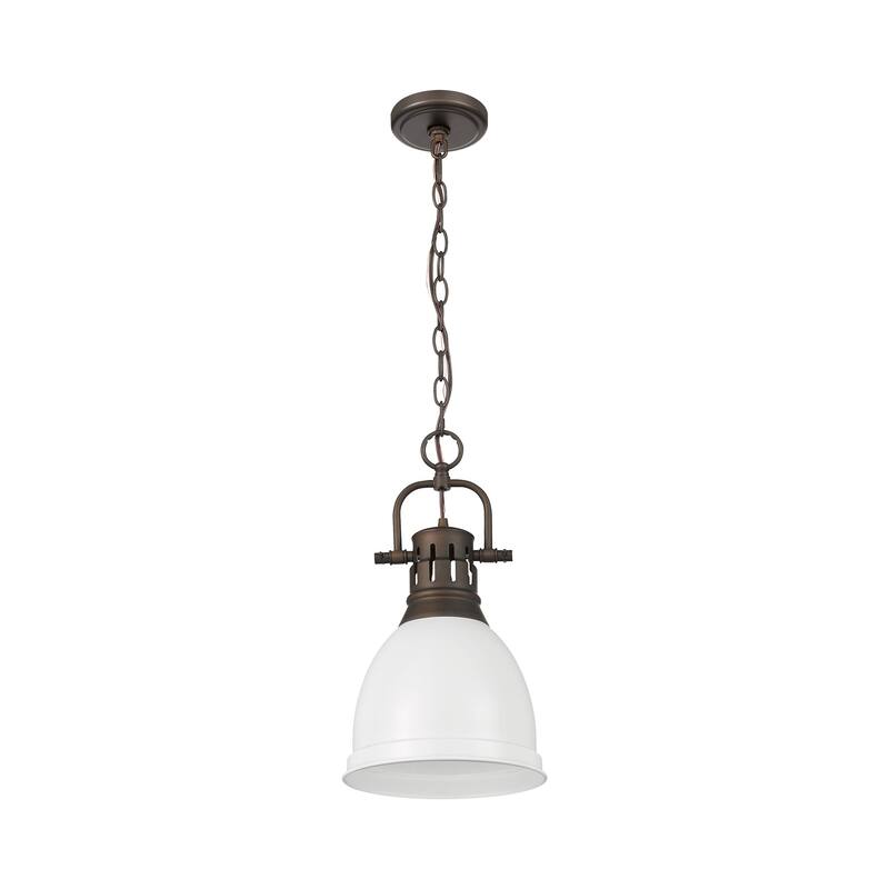 Yep by Golden Lighting Duncan 1-light 9in Chain Hung Pendant in Rubbed Bronze and Matte White shade