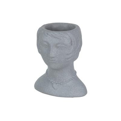 Roaring 20'S Flapper Lady Gray Concrete Head Mini Planter 6 Inch - 6 X 5 X 4 inches