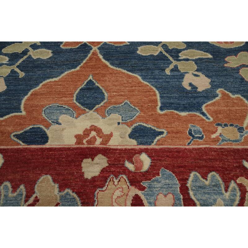 Hand Knotted Oriental 100% Wool Carpet Transitional Floral Navy Blue & Blues Oushak Area Rug - 13' 9'' X 10' 3''