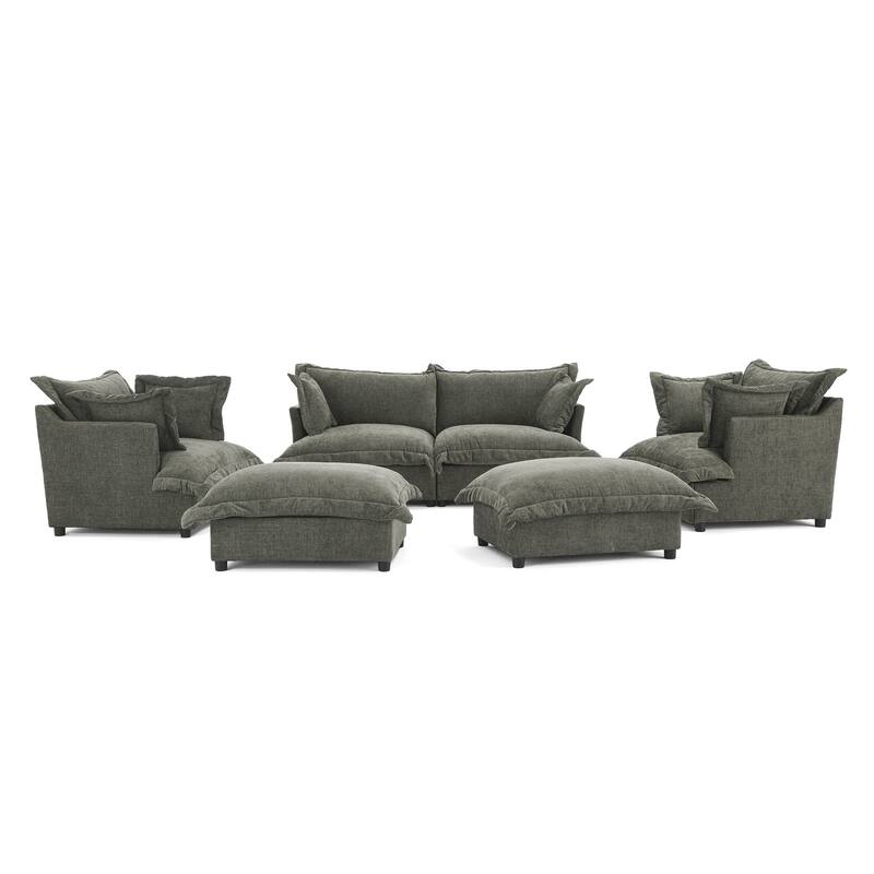 6 Piece Oversized Chenille Comfy Cloud Modular Sectional Sofa Set