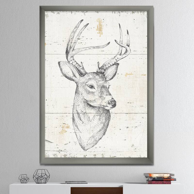 Designart "Deer Wild and Beautiful II" Wildlife Animal Framed Art Print - 12 in. wide x 20 in. high - Silver