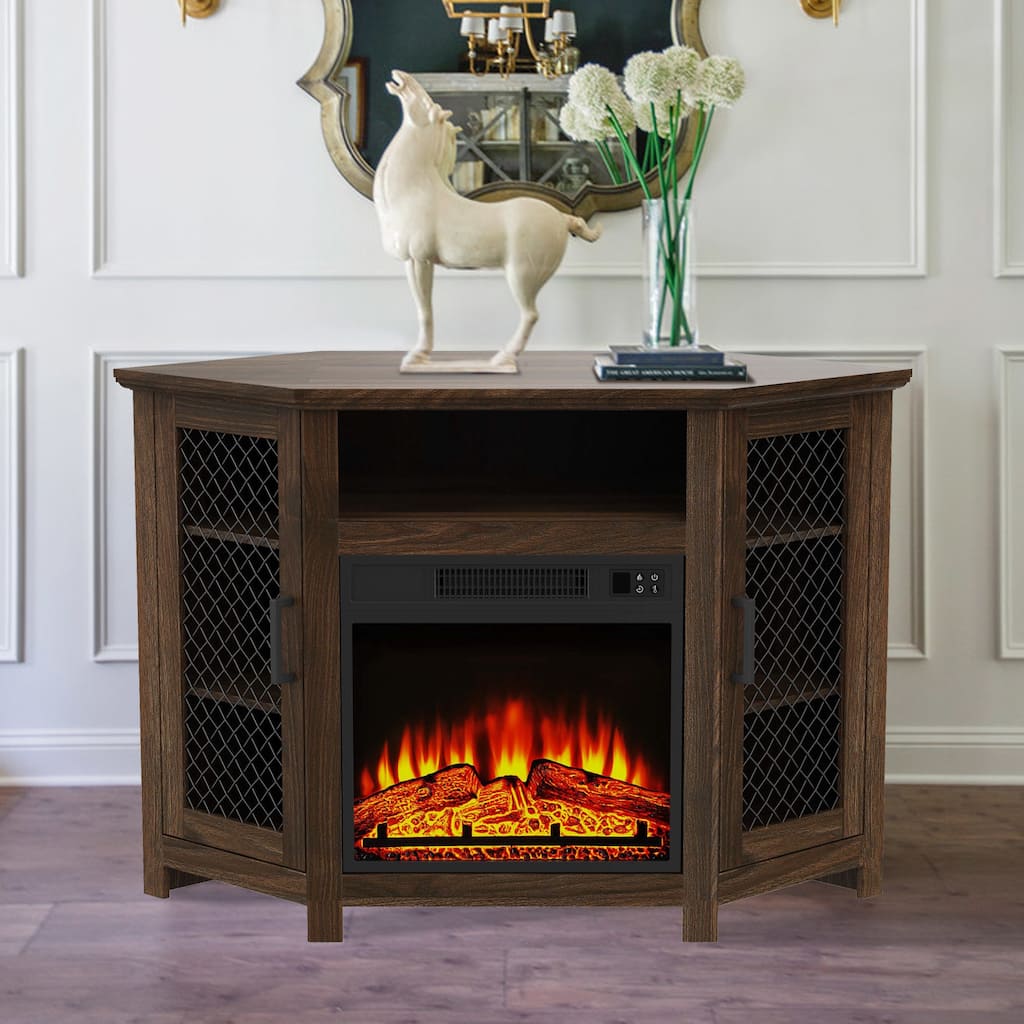 44.8" TV Stand Console with 18" Electric Fireplace and Shelves