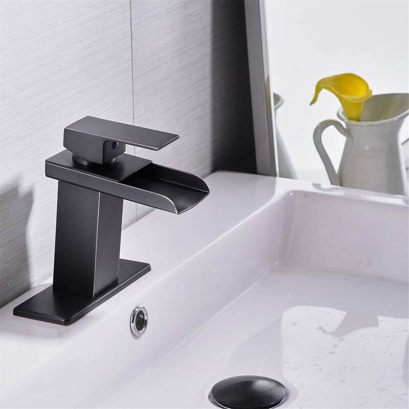 Single Handle Bathroom Faucet With Drain Assembly Waterfall Bathroom Sink Faucets Single Hole Basin Vanity Taps With Deck Plate