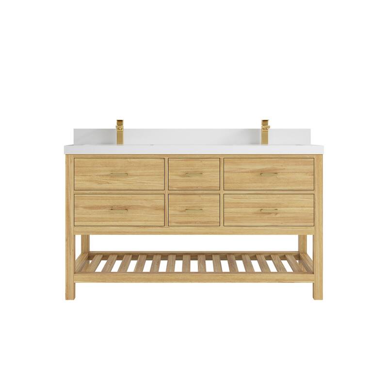 Willow Collections 60 in. W x 22 in. D Parker Solid Teak Double Sink Bathroom Vanity with Countertop