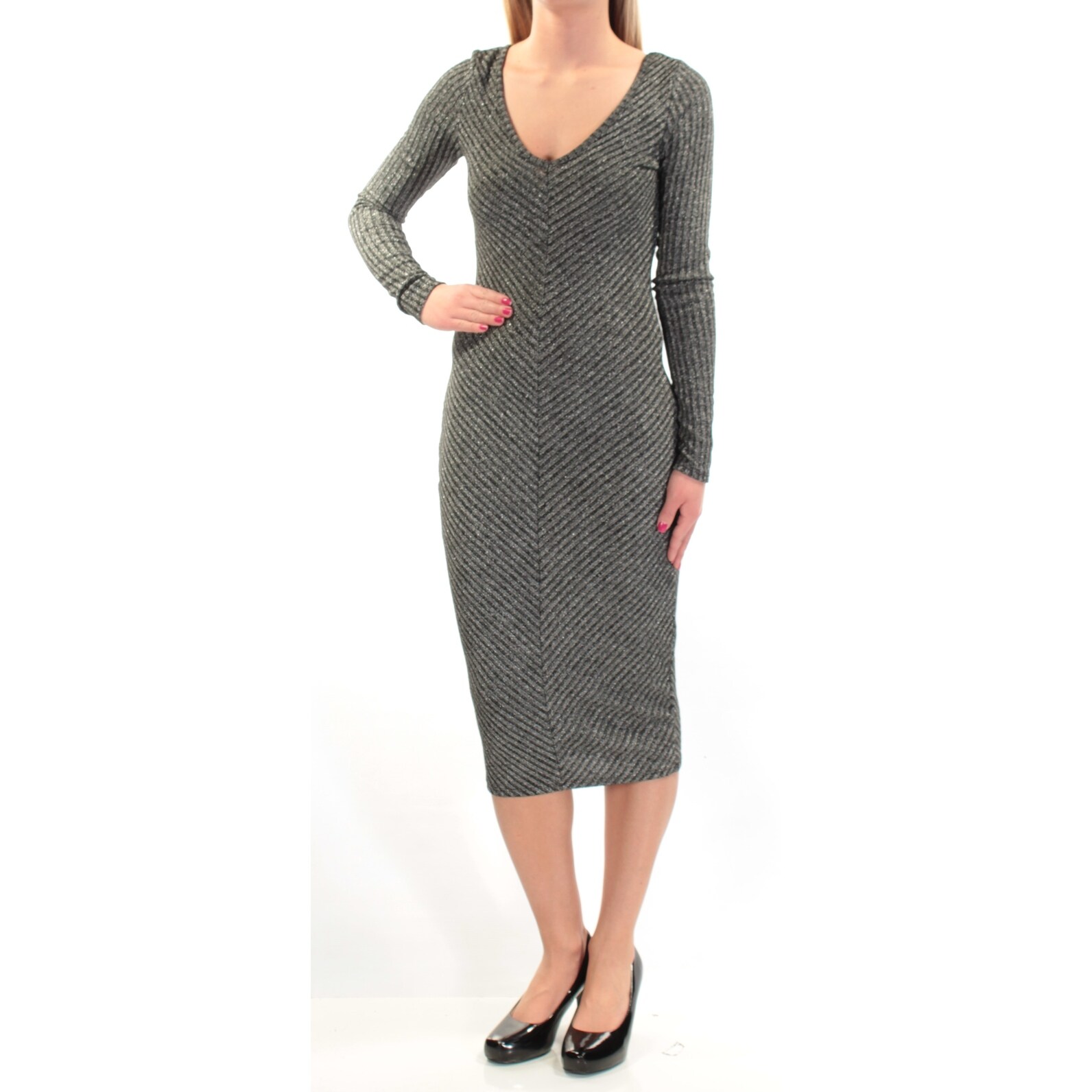 Shop Bar Iii 80 Womens 1324 Silver Long Sleeve Below The Knee
