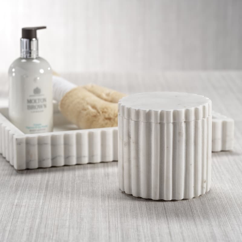 Calabria Fluted Marble Lidded Canister - White