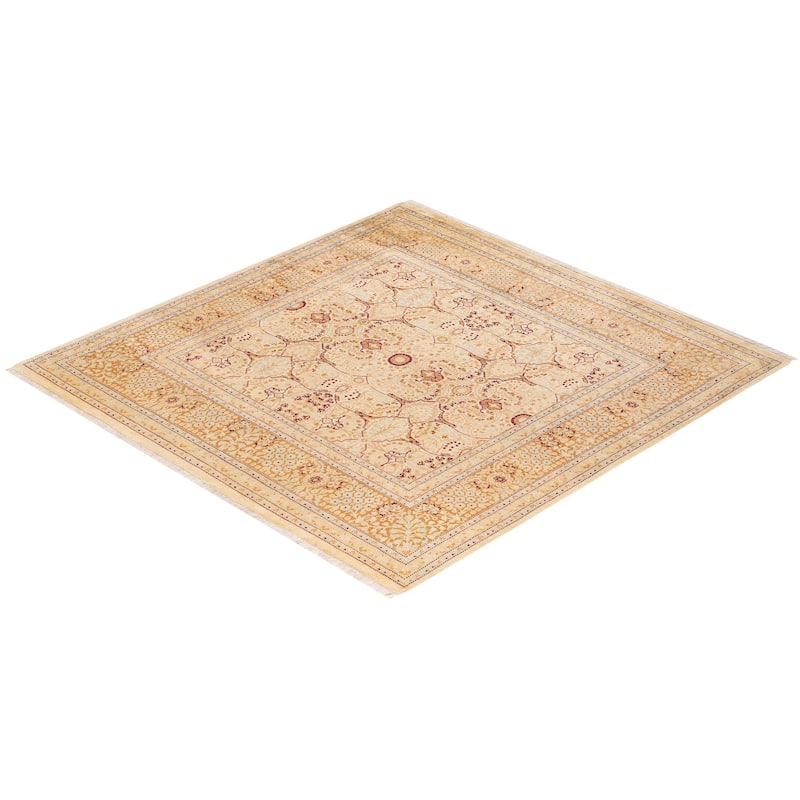 Overton Handknotted Wool Traditional Oriental Ivory Square Area Rug - 6' x 9'