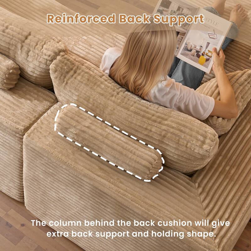 HOOOWOOO Modern Plush Corduroy L-shaped Sofa Chaise Lounge with Ottoman