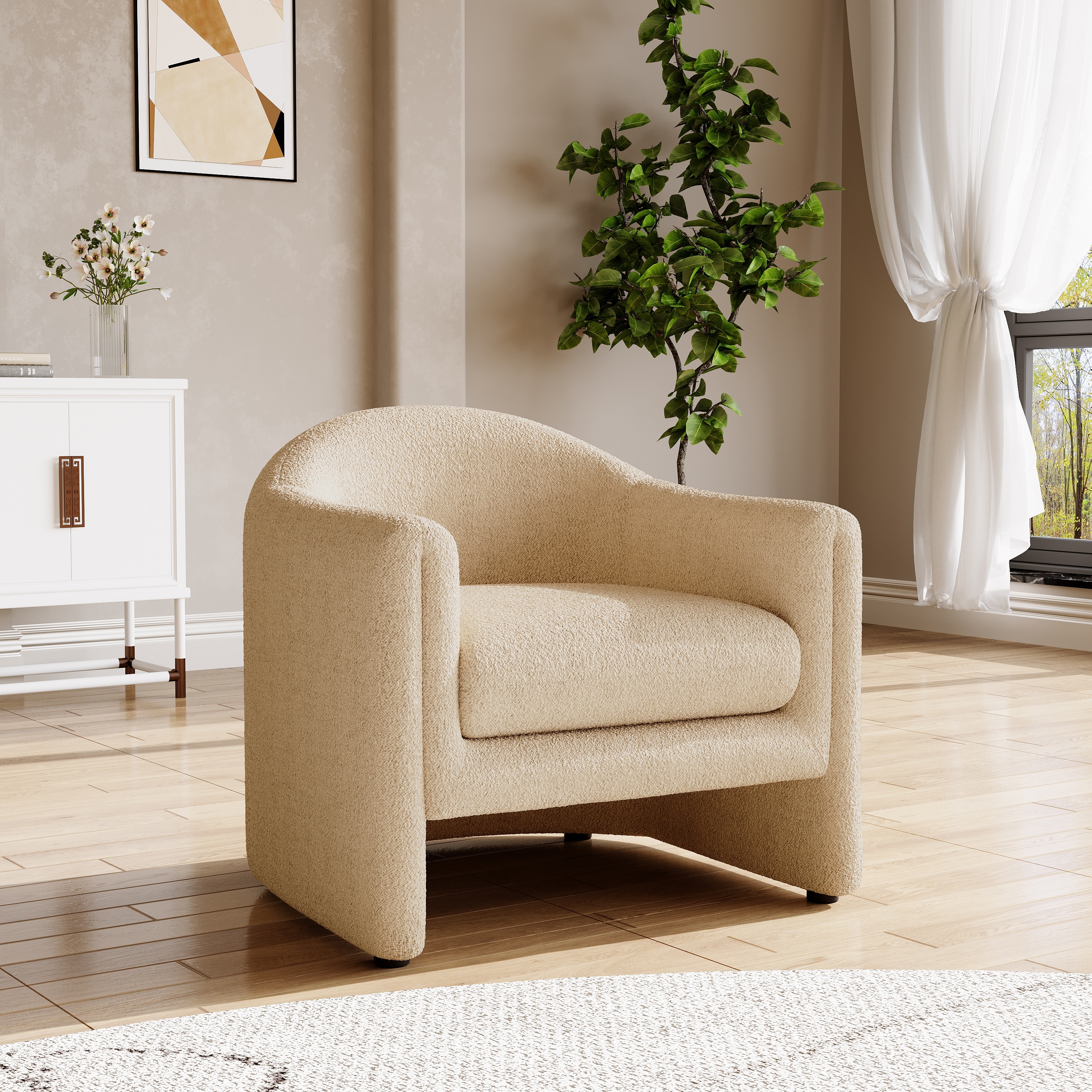 32.3" Wide Boucle Velvet Barrel Accent Chair