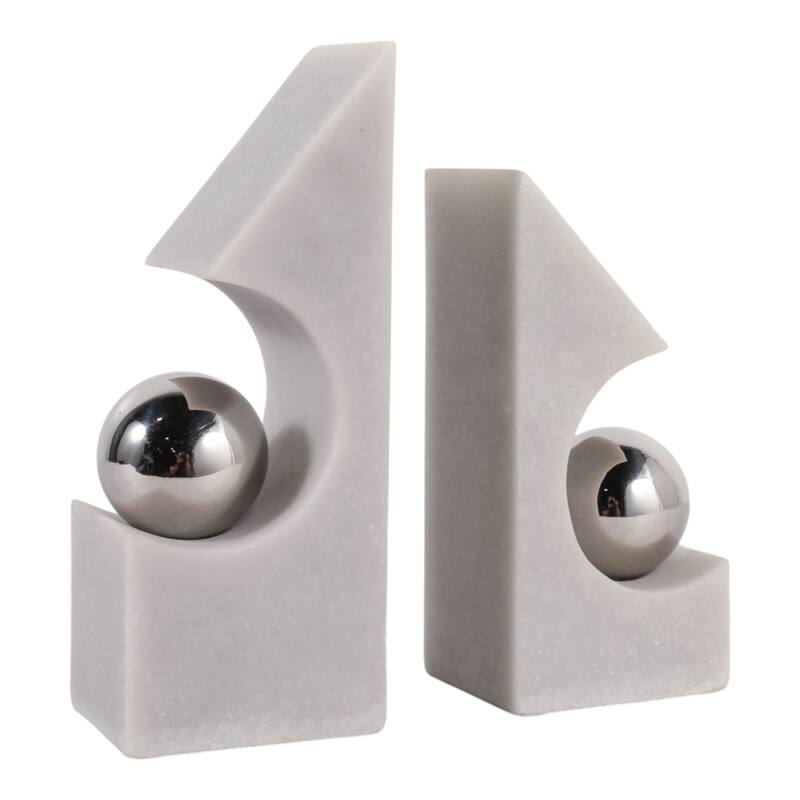 Resin Metal Bookends Sculptural Metallic Accent (Set of 2) - 10" White - 7.75" x 3" x 10"