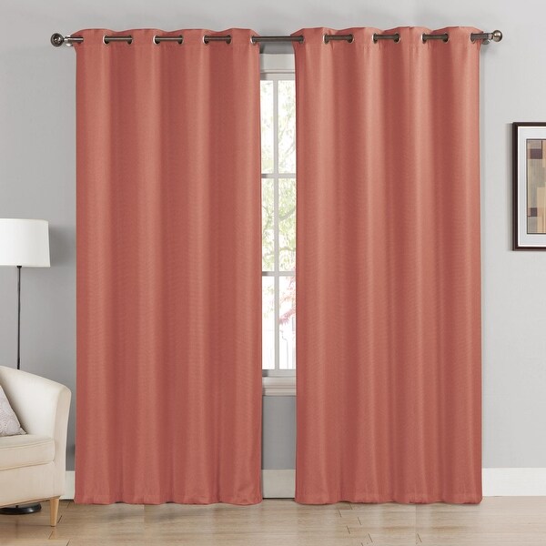 Celine Basketweave Blackout Window Curtain Panel Pair Set Salmon Red. Opens flyout.
