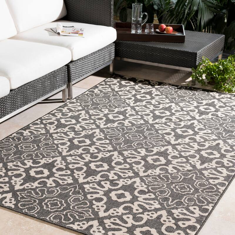 Artistic Weavers Olivia Transitional Medallions Indoor/Outdoor Area Rug - 7'6" x 10'9" - Black