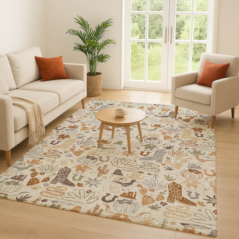 Machine Washable Indoor/ Outdoor Modern Ranch Chantille Rug