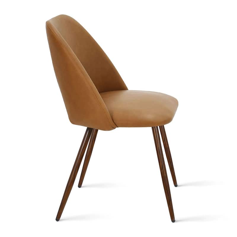 Faux Leather Modern Cutout Back Dining Chair with Walnut Leg（Set of 4)