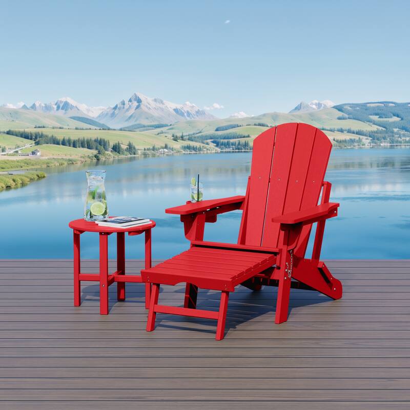 Laguna Outdoor Folding Adjustable Adirondack Chair with Hideaway Ottoman & Round Side Table