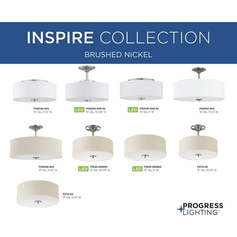 Inspire Collection Brushed Nickel Three-Light 18" Semi-Flush Mount - 8.270" x 15.160" x 15.160"