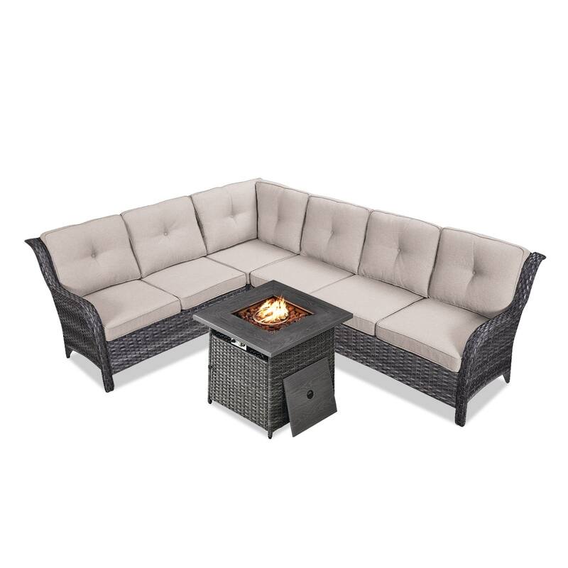 Outdoor 2 Sectional Sofa with Fire Pit Table Set