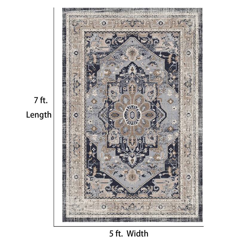 7FT x 5FT Vintage Bohemia Cotton Area Rug with Non-Slip TPR Backing for Indoor Living Room and Entryway - 6' x 7'