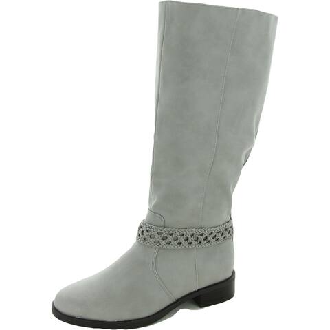 Journee Collection Womens Paisley Knee-High Boots Wide Calf Faux Leather - Stone - 10 Medium (B,M)