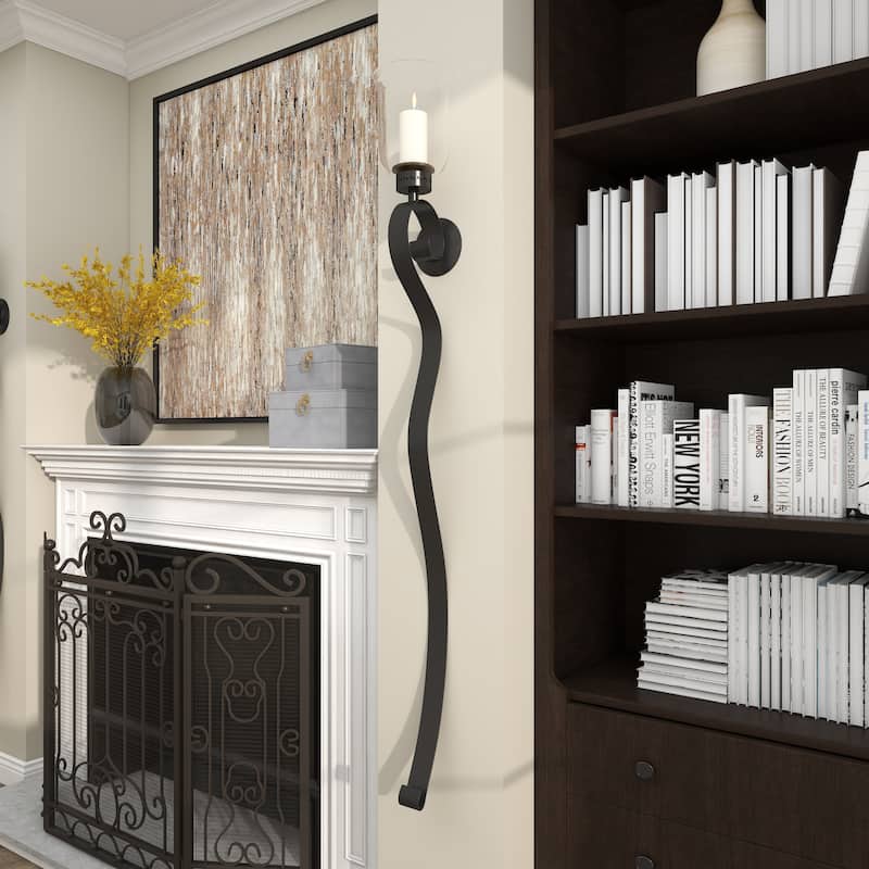 Metal Scroll Handmade Pillar Wall Sconce - Black - Roche River Decor