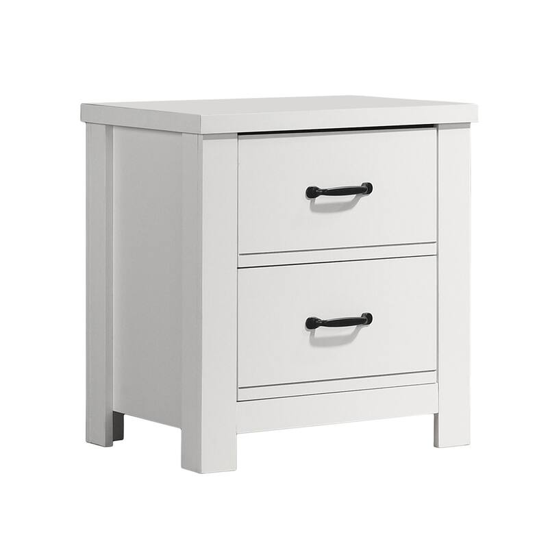 2 Drawers Wooden Nightstand in White - White - 2-drawer