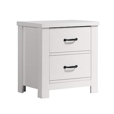 2 Drawers Wooden Nightstand in White