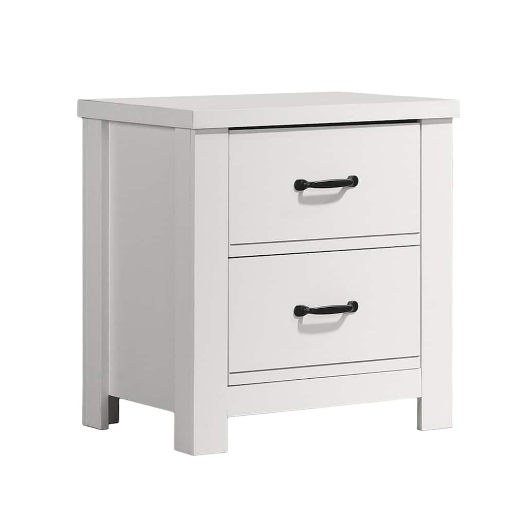 2 Drawers Wooden Nightstand in White