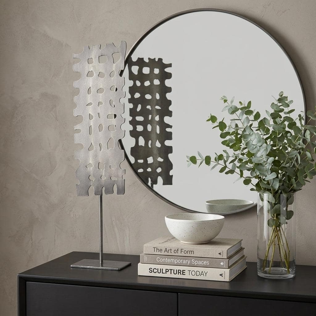 HomeRoots 21" Gray Metal Tabletop Sculpture - 3.00 in. x 21.00 in. x 5.00 in.