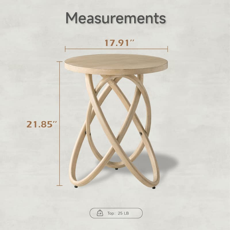 COZAYH Farmhouse End Table Round Wood Side Table Rustic Plant Stand With Intertwined Line Design