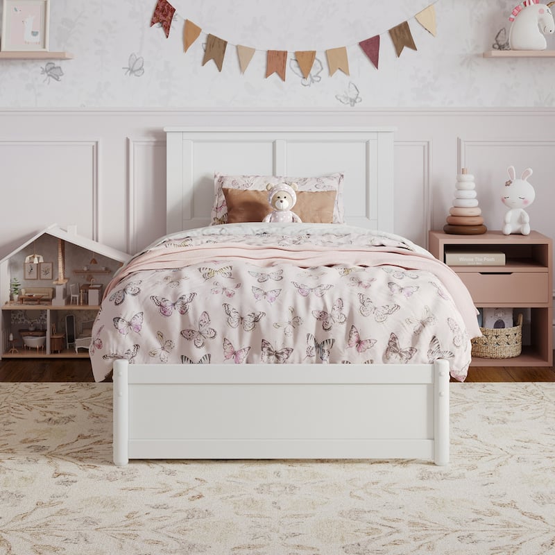 Felicity Twin Platform Bed with Panel Footboard & Twin Trundle in White