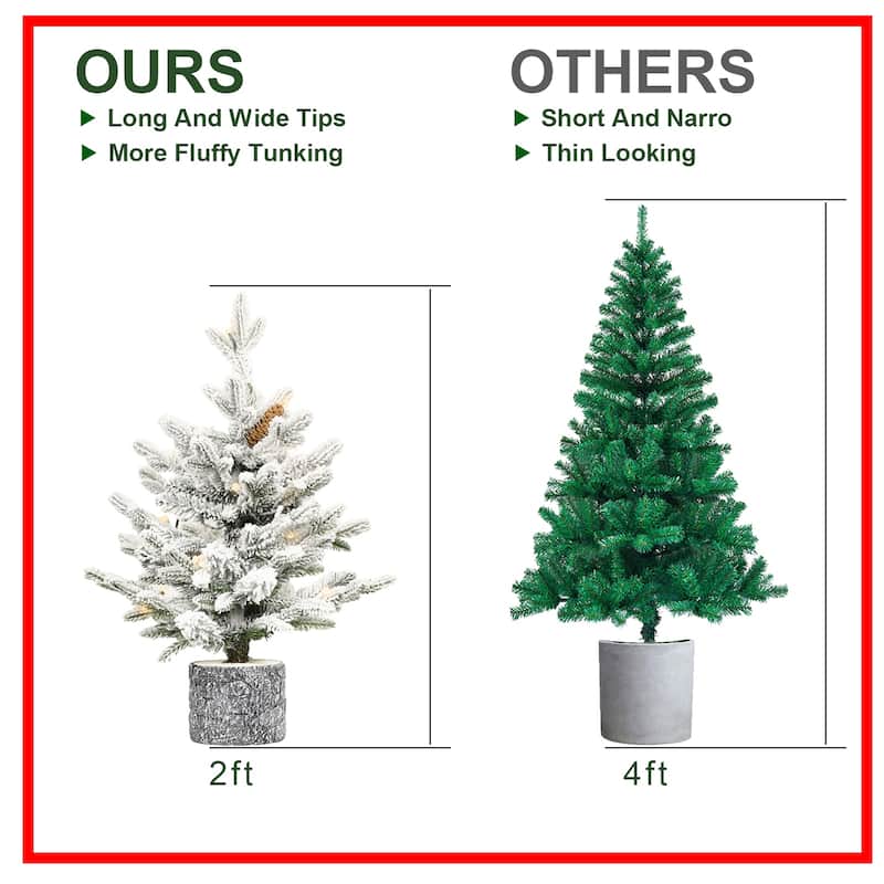 Flocked Christmas Tree with Pot Base,150 Warm White LED Lights,PE+PVC Branches with Pine Cones-Small Prelit Holiday Tree
