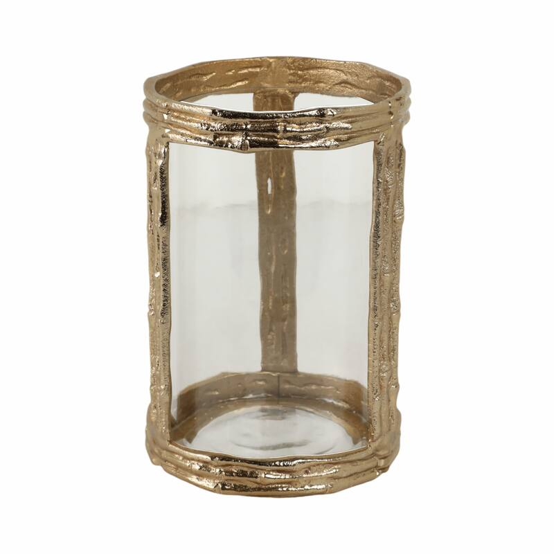 Aluminum Glass Pillar Holder Sculpted Organic Frame Handcrafted Detail