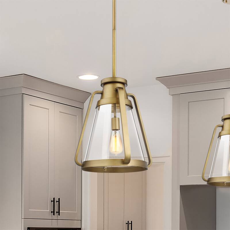 Everett 1 Light 14 Inch Pendant Natural Brass with Clear Glass - Natural Brass