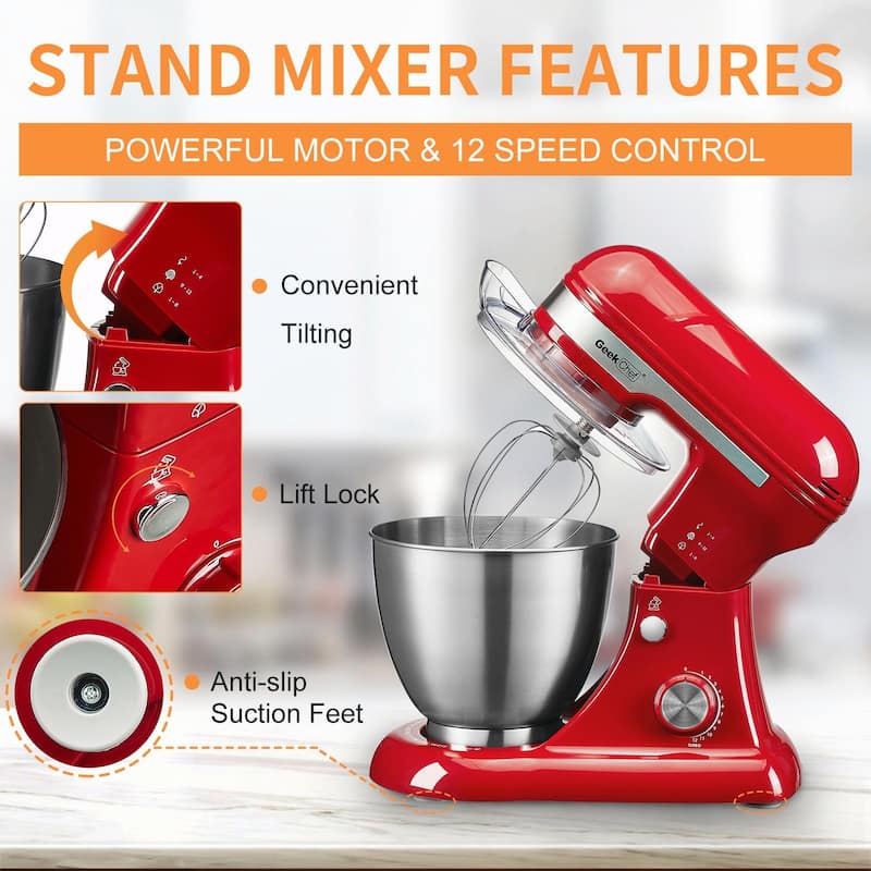 Electric Stand Mixer, 4.8QT, 12 Speeds, Tilt-Head Food Mixer with Dough Hook, Rotary Knob