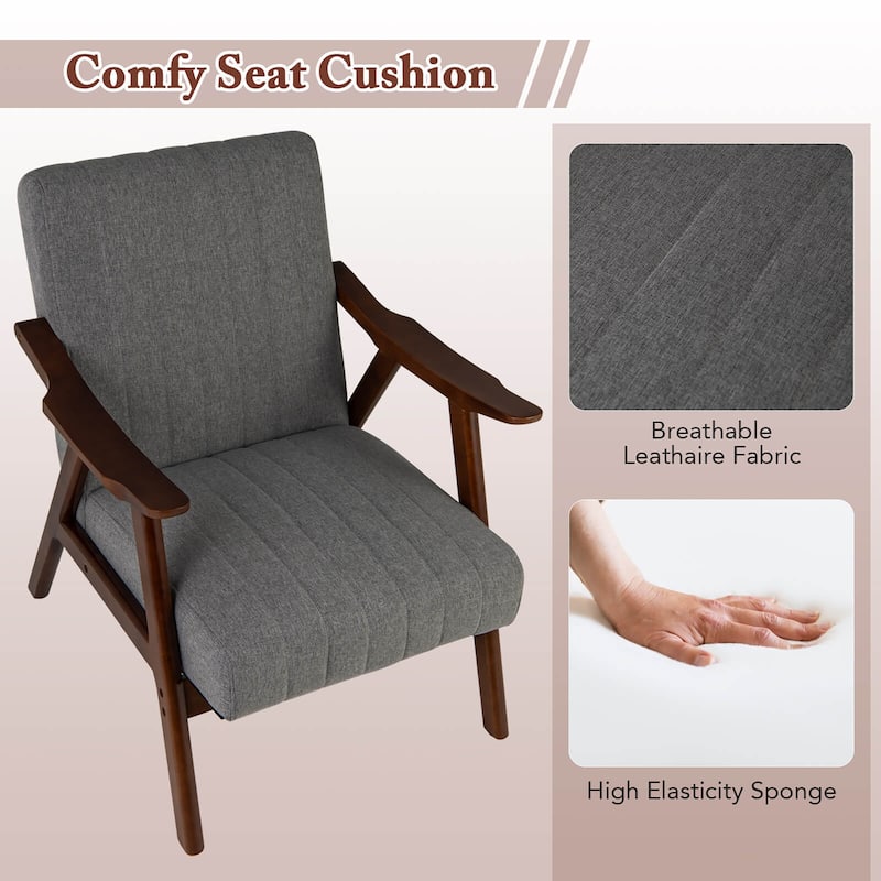 Gymax Set of 2 Accent Chair Leathaire Leisure Armchair w/ Rubber Wood