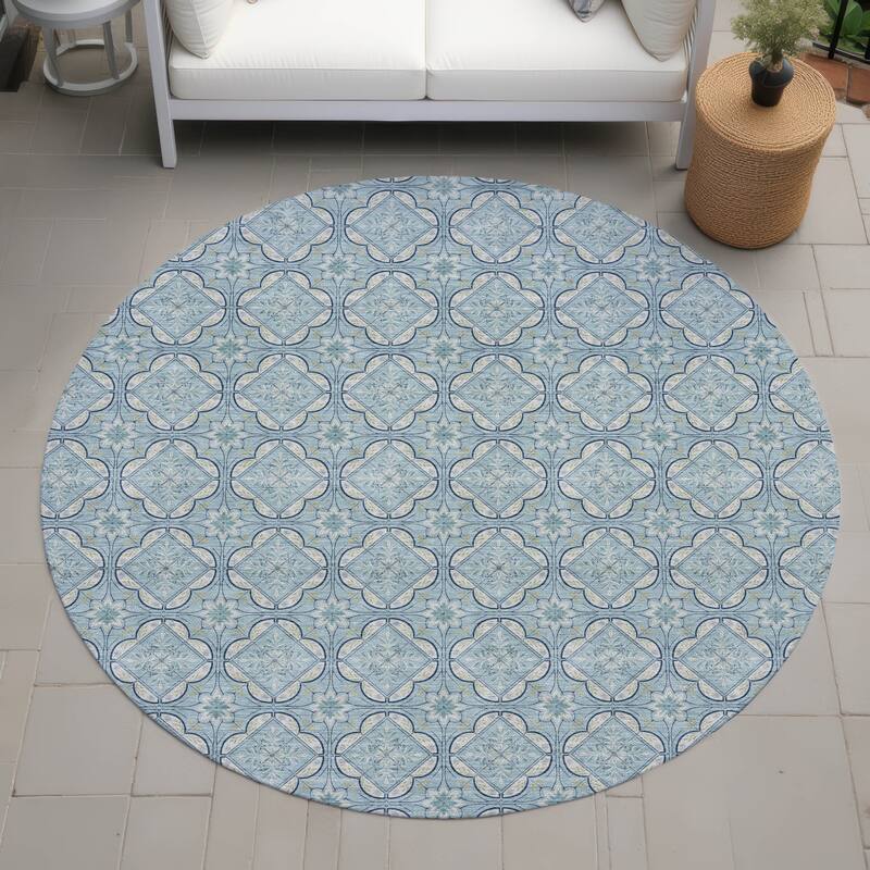 Machine Washable Indoor/ Outdoor Contemporary Granby Chantille Rug - Sky - 8' x 8'