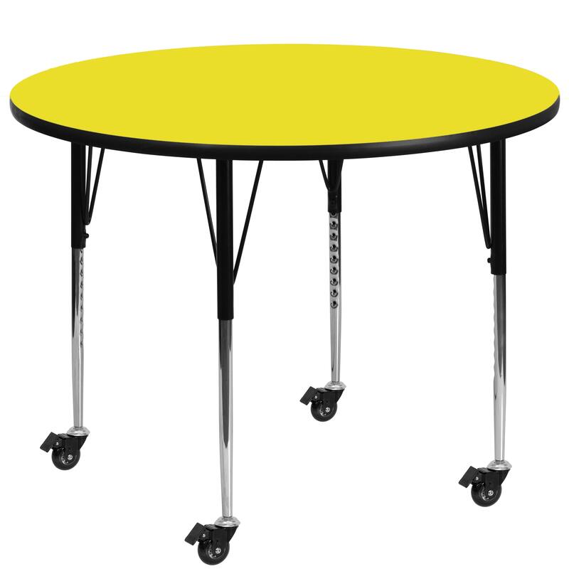 Mobile 48'' Round HP Laminate Activity Table - Adjustable Legs - Yellow