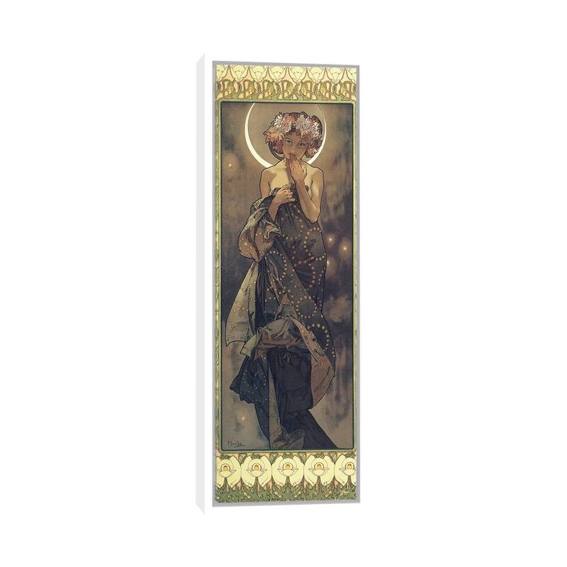 iCanvas "The Moon and the Stars- The Moon, 1902 " by Alphonse Mucha Framed Canvas Print - White - 36x12